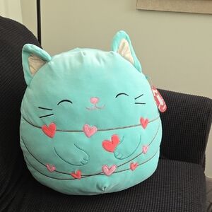 Squishmallows Teal Cat Bed with Pink Hearts
